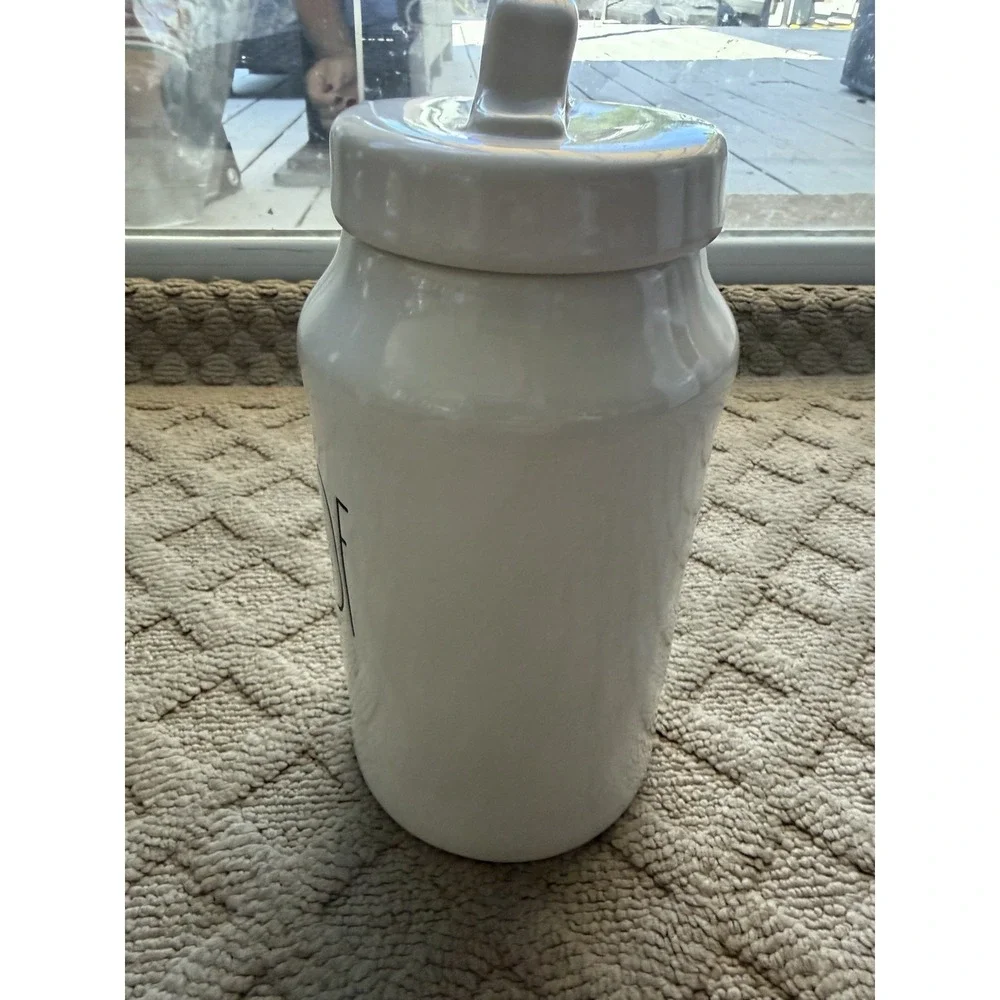 Rae Dunn WOOF Farmhouse Ceramic Pet Dog Treat Canister W/Lid